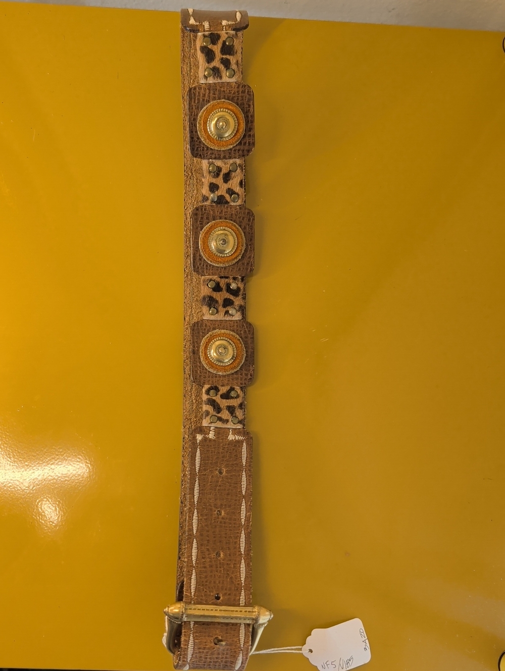 Leopard Print Brown Snap-Accent Leather Belt
